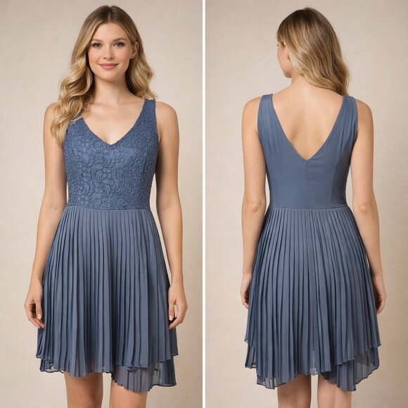 LC Lauren Conrad Dresses & Skirts - Lauren Conrad Blue Lace & Pleated Dress – Size 6